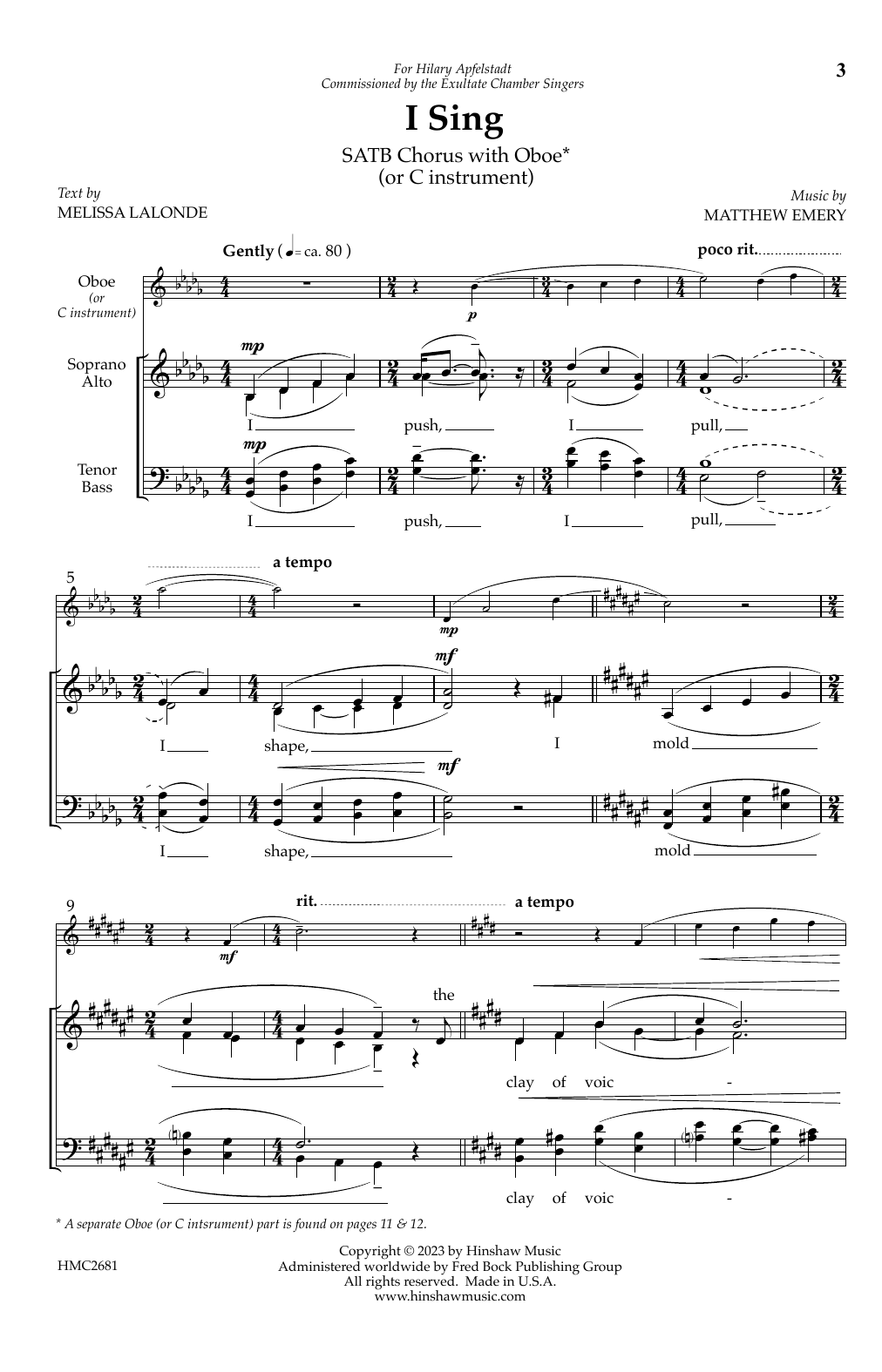 Matthew Emery I Sing sheet music notes and chords arranged for SATB Choir