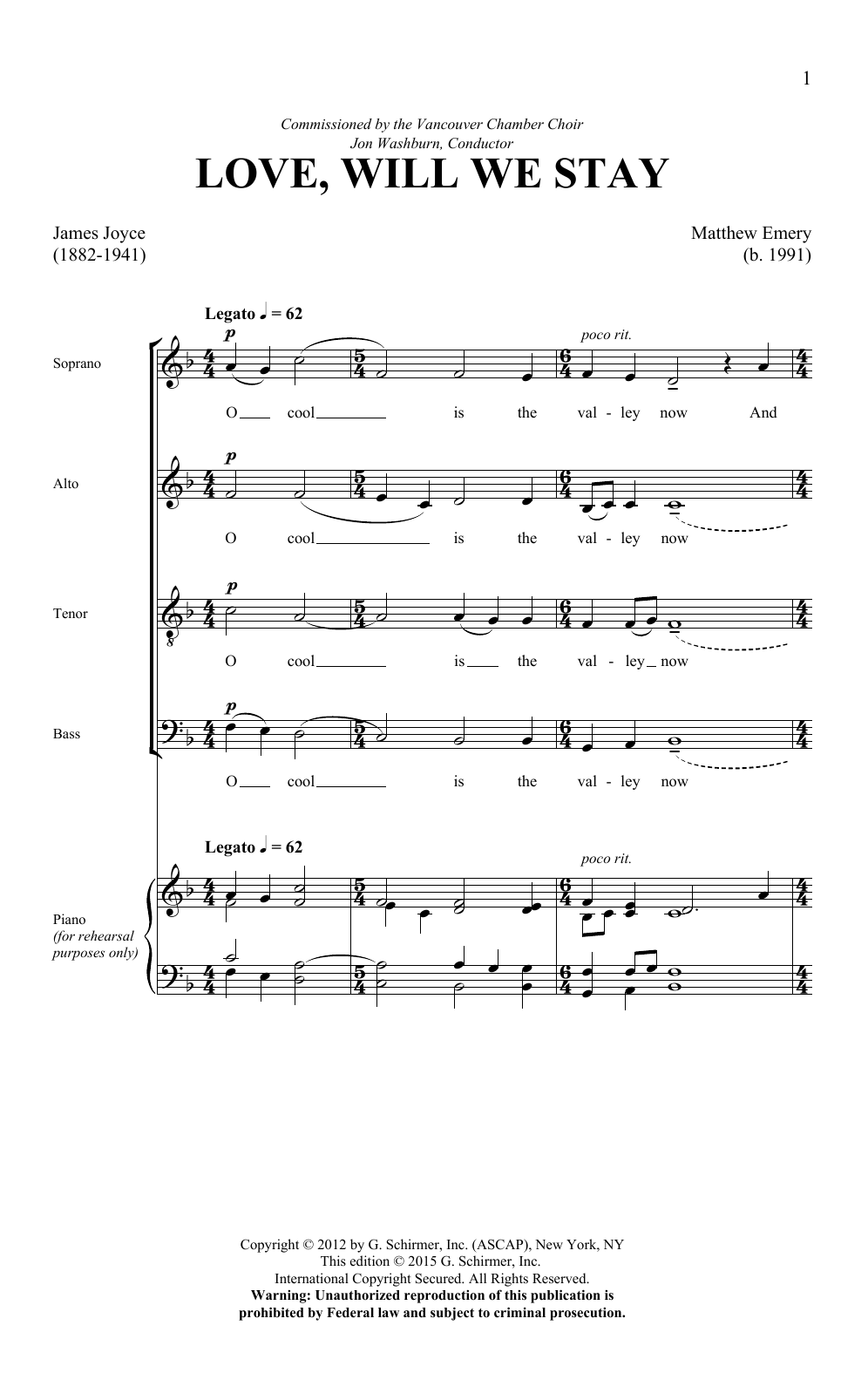 Matthew Emery Love, Will We Stay sheet music notes and chords arranged for SATB Choir