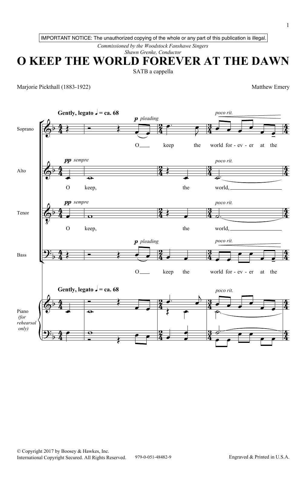 Matthew Emery O Keep The World Forever At The Dawn sheet music notes and chords arranged for SATB Choir