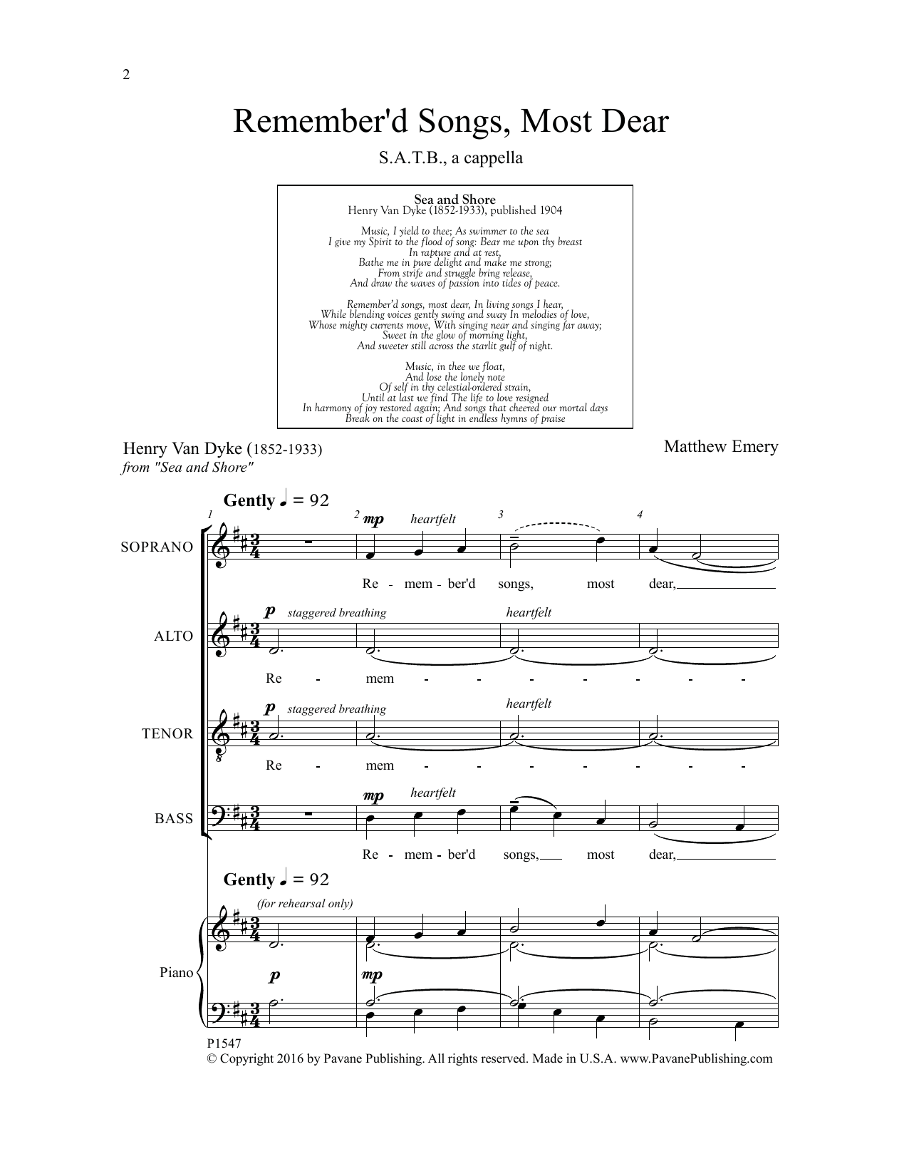 Matthew Emery Remember'd Songs, Most Dear sheet music notes and chords arranged for SATB Choir