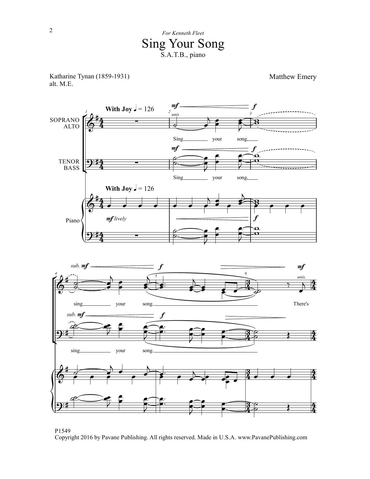 Matthew Emery Sing Your Song sheet music notes and chords arranged for SATB Choir