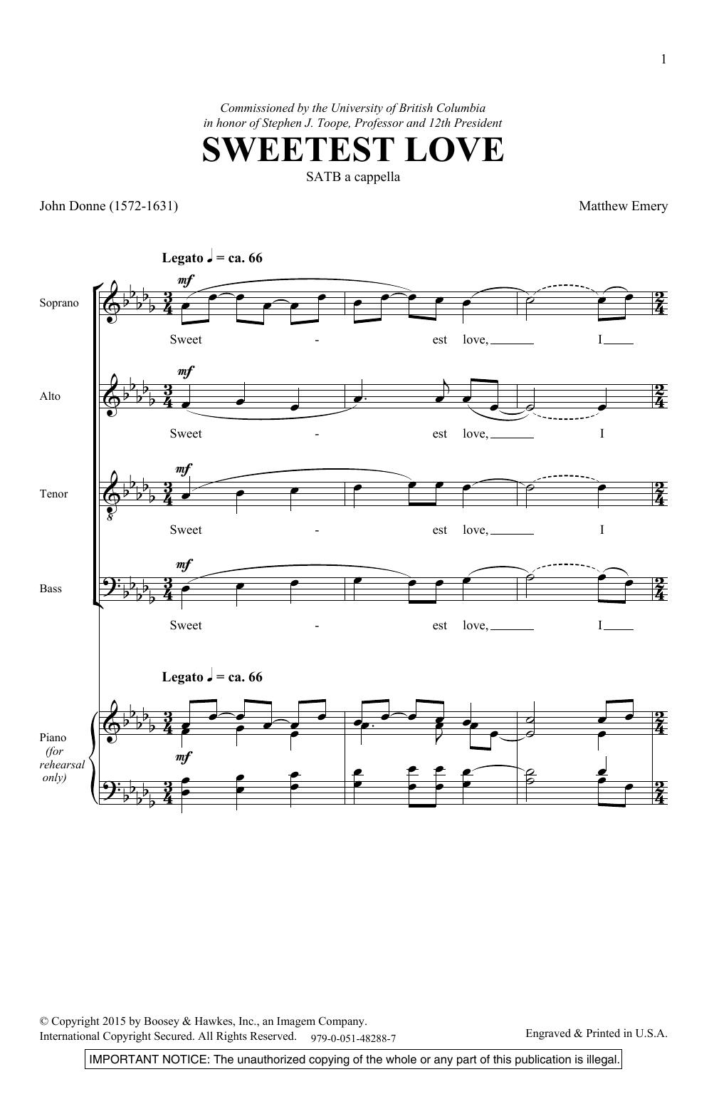 Matthew Emery Sweetest Love sheet music notes and chords arranged for SATB Choir