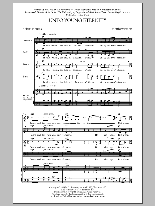 Matthew Emery Unto Young Eternity sheet music notes and chords arranged for SATB Choir