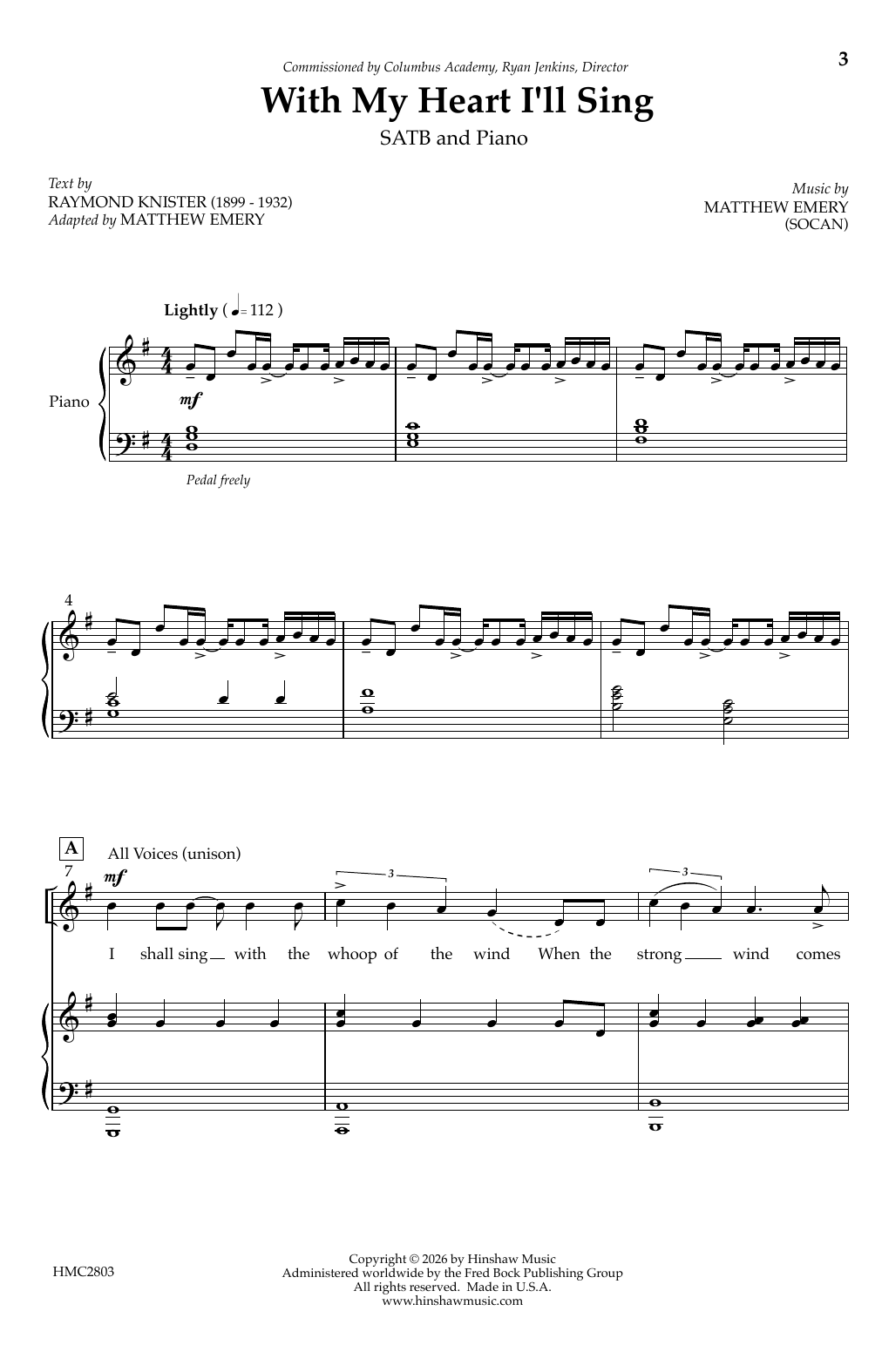 Matthew Emery With My Heart I'll Sing sheet music notes and chords arranged for SATB Choir