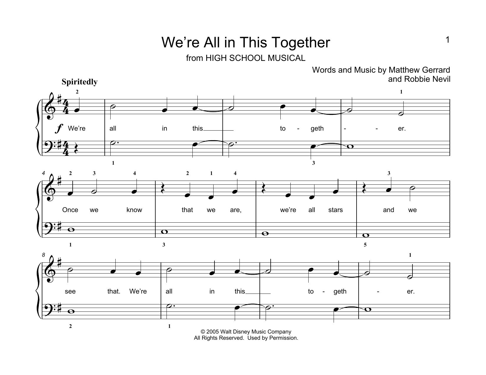 Matthew Gerrard & Robbie Nevil We're All In This Together (from High School Musical) (arr. Christopher Hussey) sheet music notes and chords arranged for Educational Piano