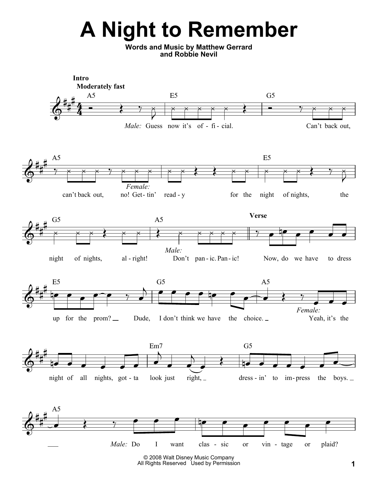 Matthew Gerrard A Night To Remember sheet music notes and chords arranged for Pro Vocal