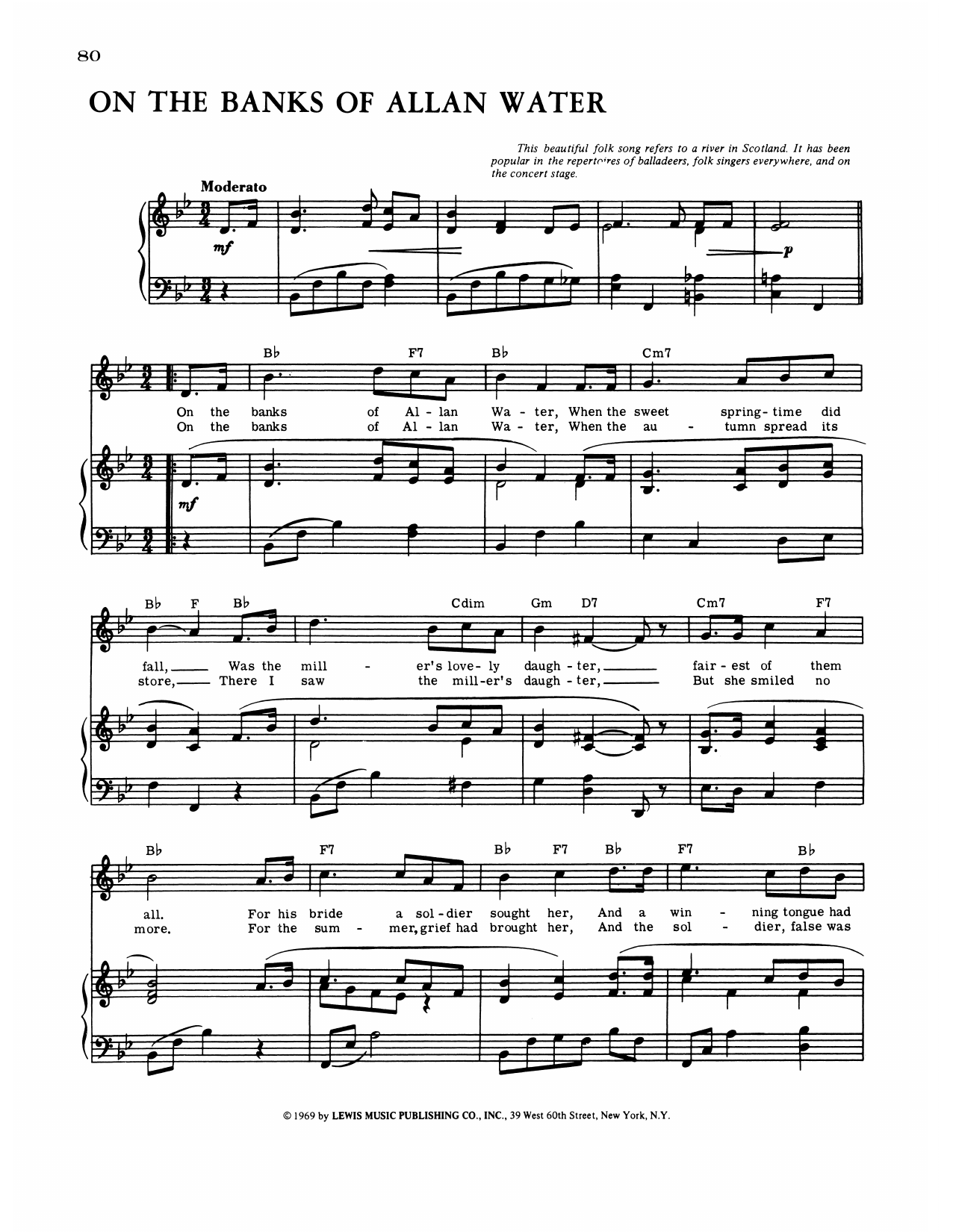 Matthew Gregory Lewis On The Banks Of Allan Water sheet music notes and chords arranged for Piano, Vocal & Guitar Chords (Right-Hand Melody)