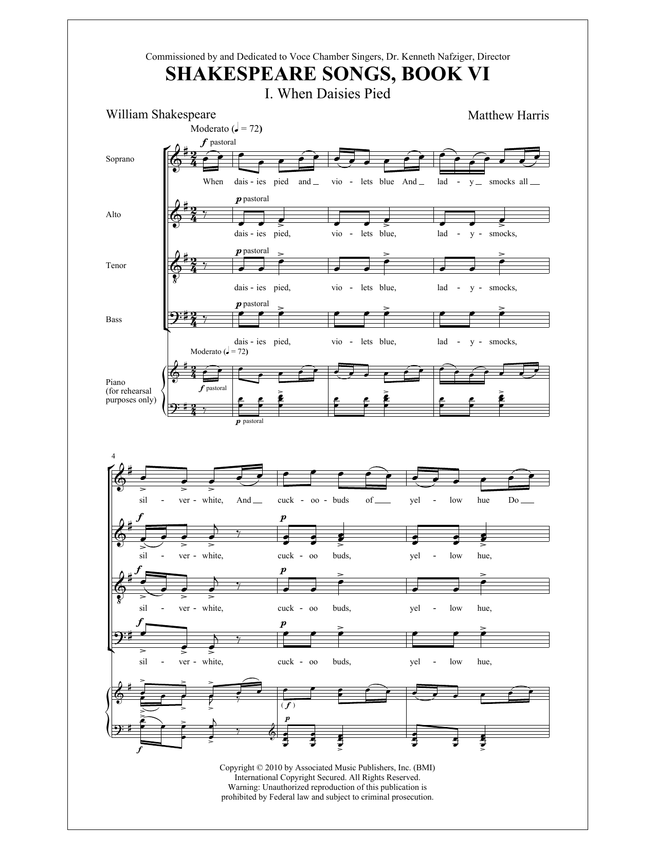 Matthew Harris When Daisies Pied sheet music notes and chords arranged for SATB Choir