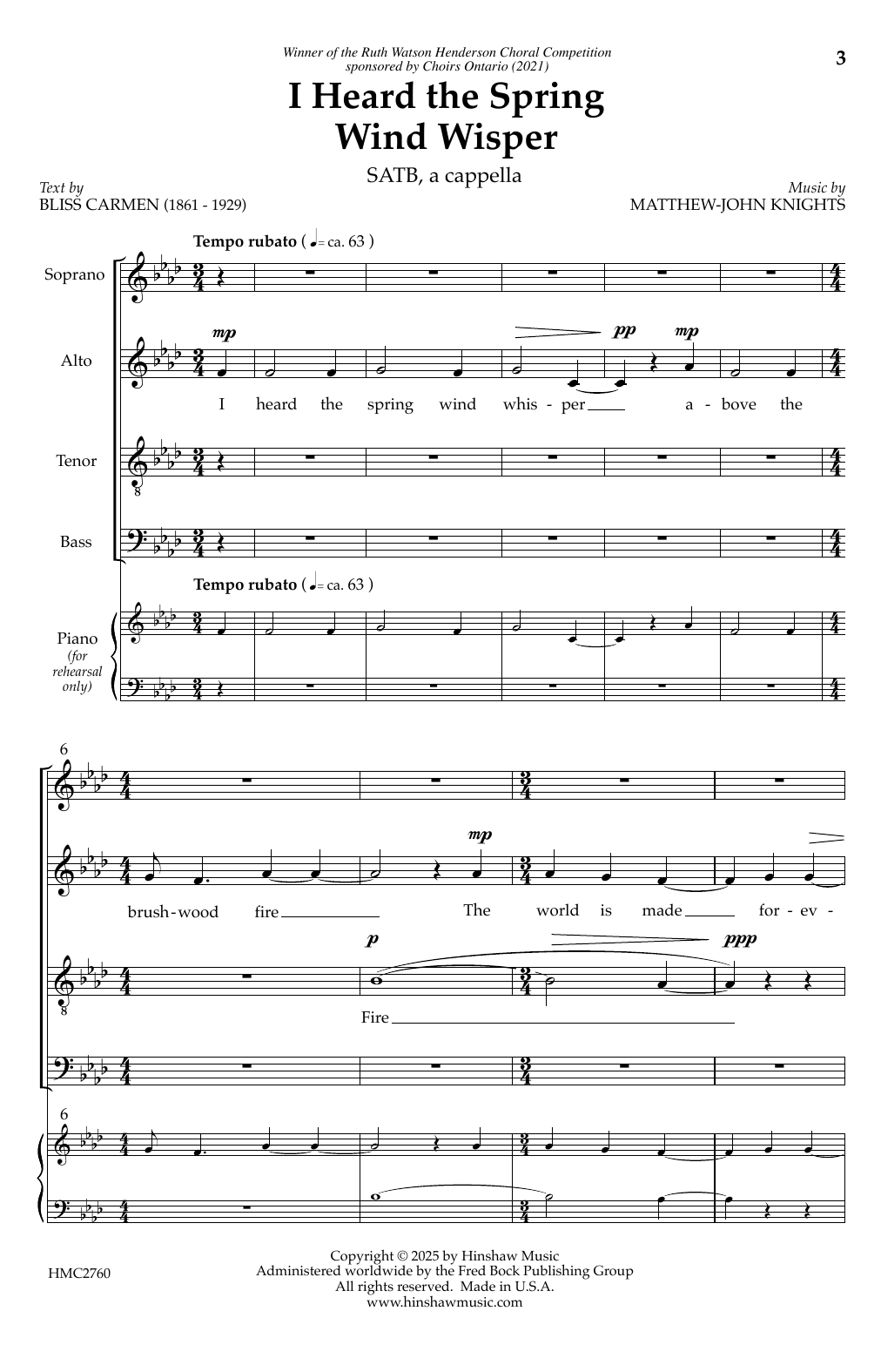Matthew-John Knights I Heard The Spring Wind Whisper sheet music notes and chords arranged for SATB Choir