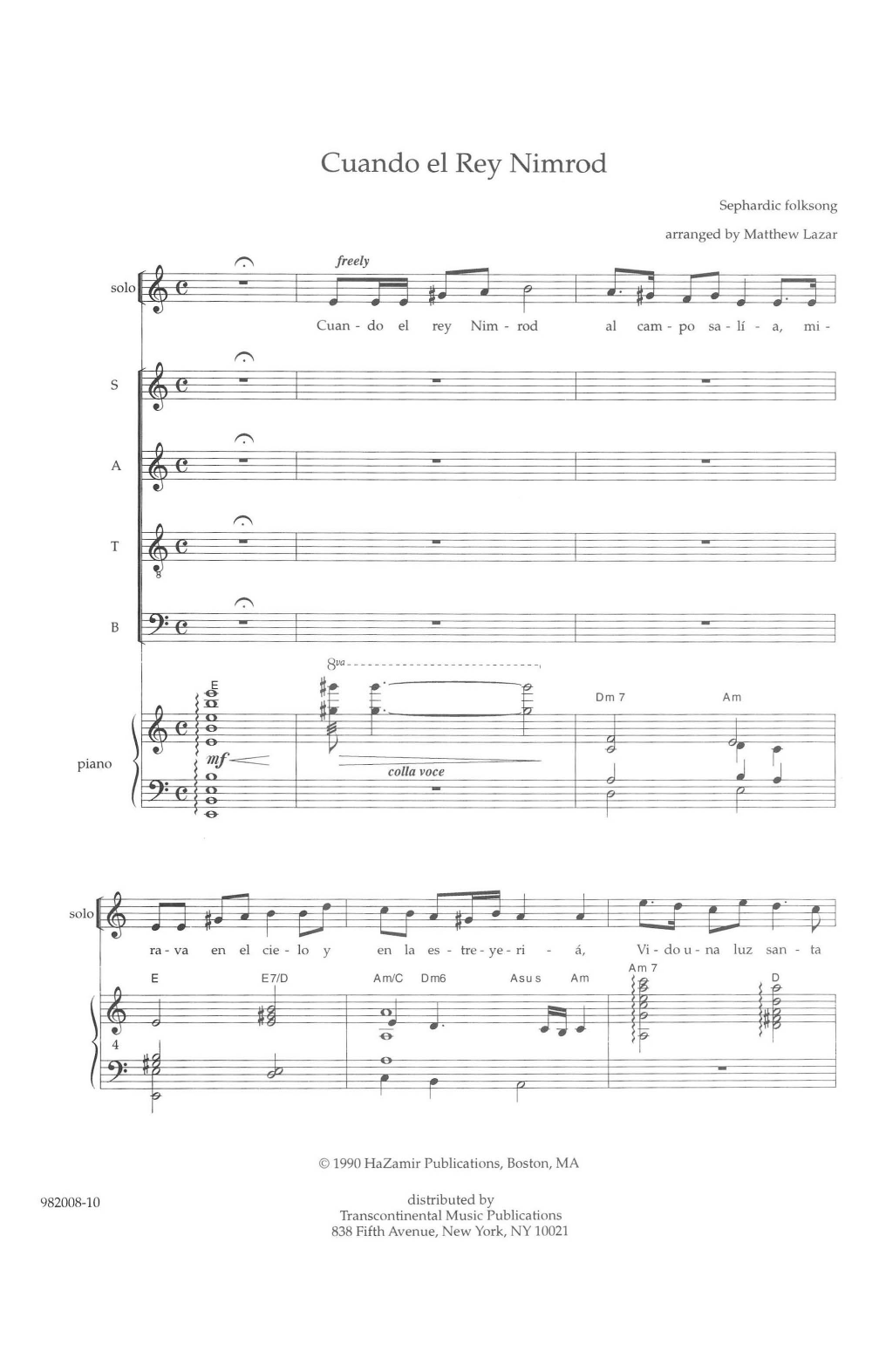 Matthew Lazar Cuando el Rey Nimrod sheet music notes and chords arranged for SATB Choir