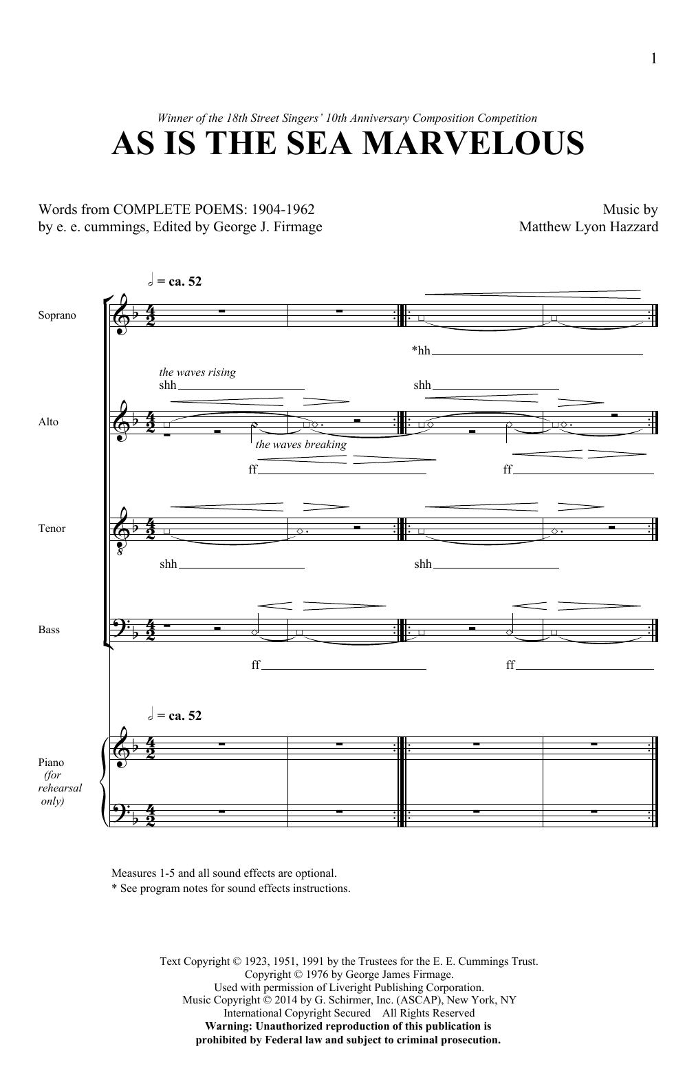Matthew Lyon Hazzard As Is The Sea Marvelous sheet music notes and chords arranged for SATB Choir