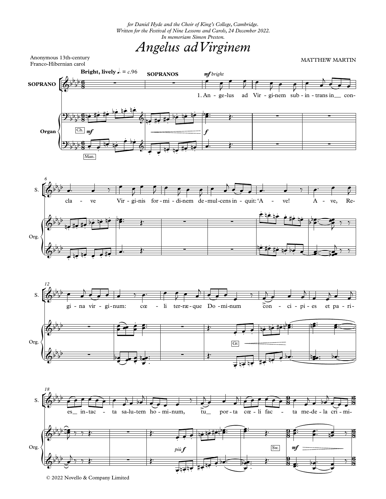 Matthew Martin Angelus Ad Virginem sheet music notes and chords arranged for SATB Choir