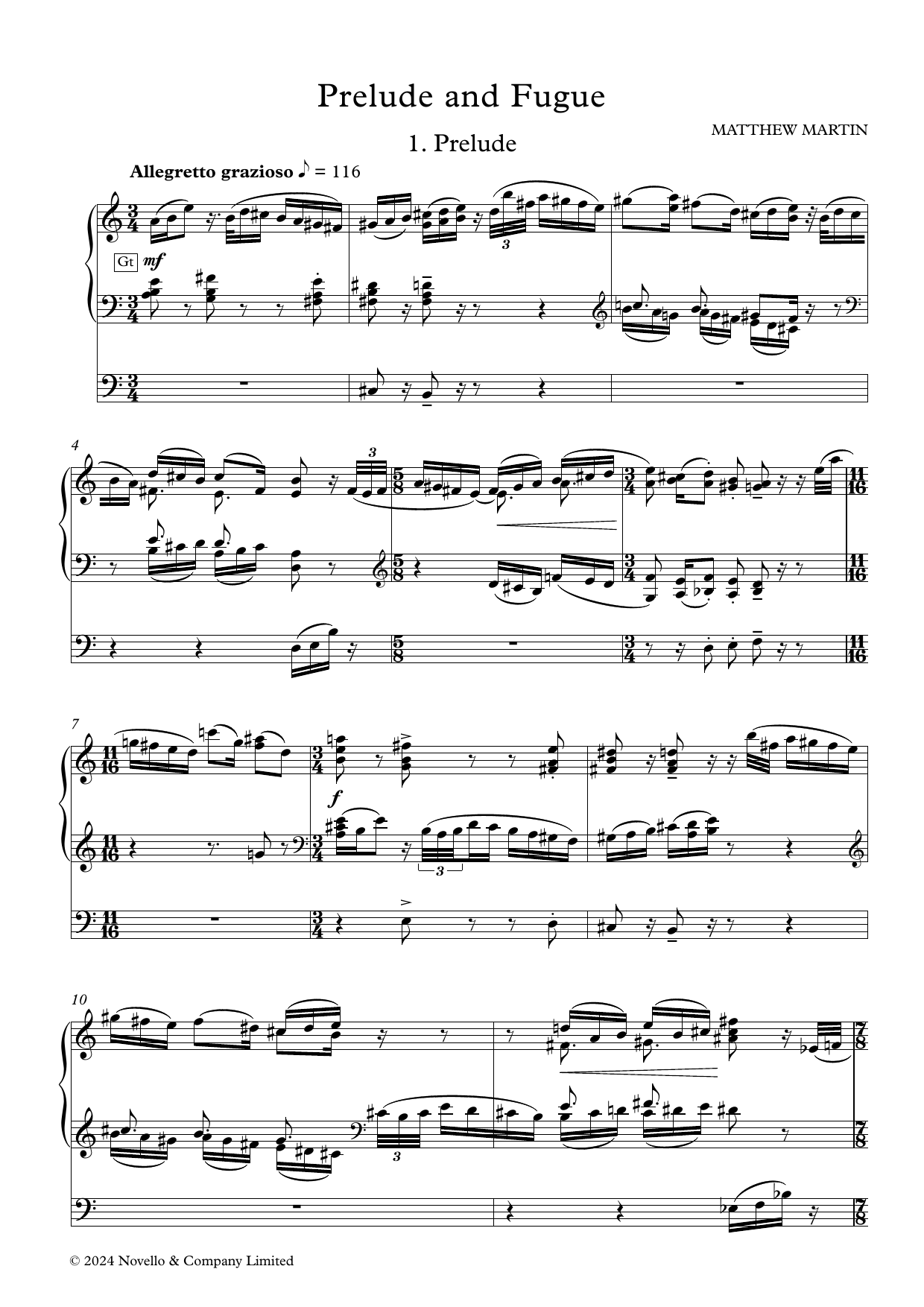 Matthew Martin Prelude and Fugue sheet music notes and chords arranged for Organ