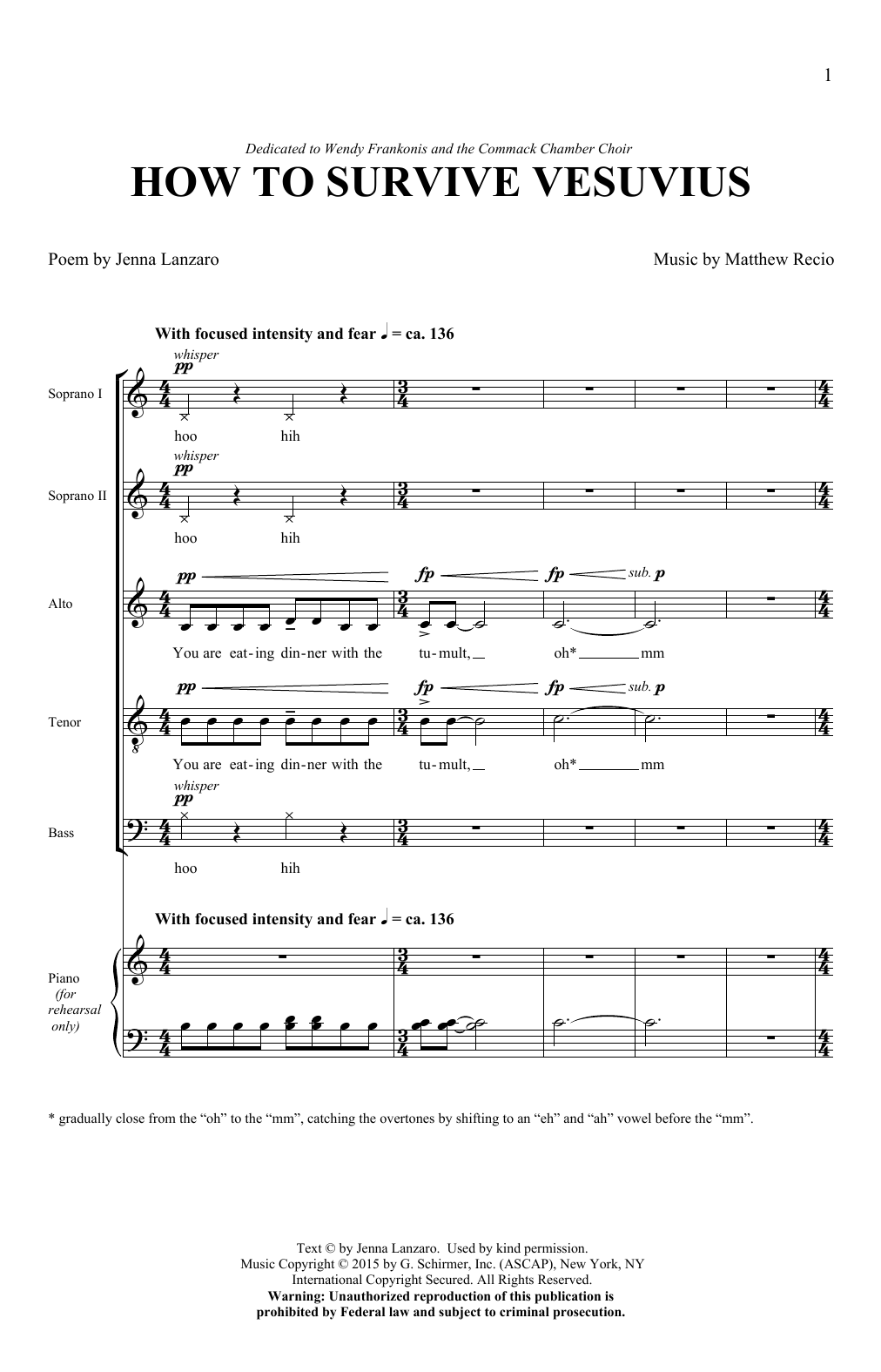Matthew Recio & Jenna Lanzaro How To Survive Vesuvius sheet music notes and chords arranged for SATB Choir
