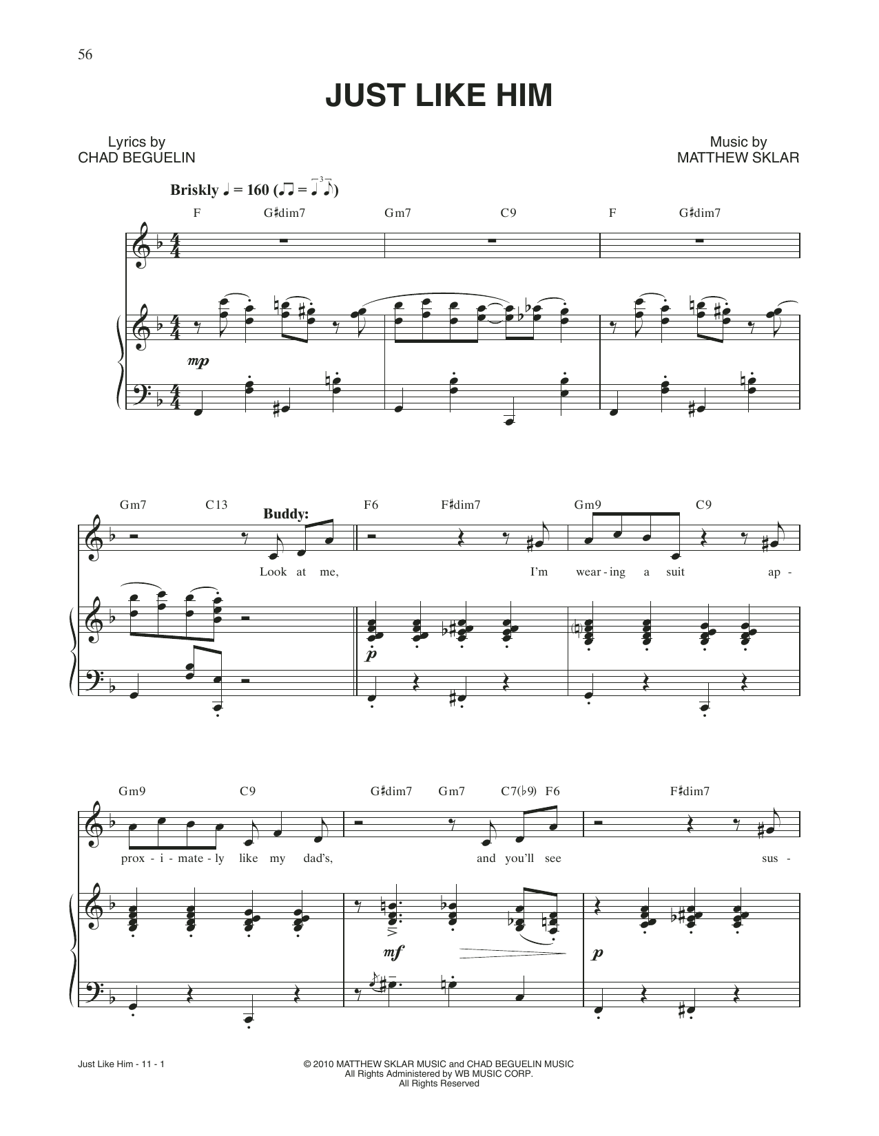 Matthew Sklar & Chad Beguelin Just Like Him (from Elf: The Musical) sheet music notes and chords arranged for Piano & Vocal
