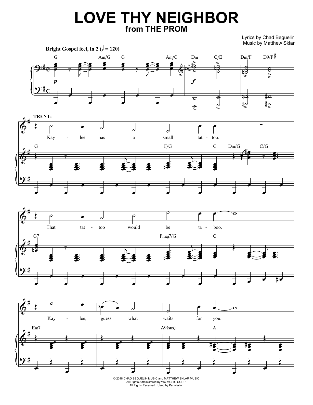 Matthew Sklar & Chad Beguelin Love Thy Neighbor (from The Prom: A New Musical) sheet music notes and chords arranged for Piano & Vocal