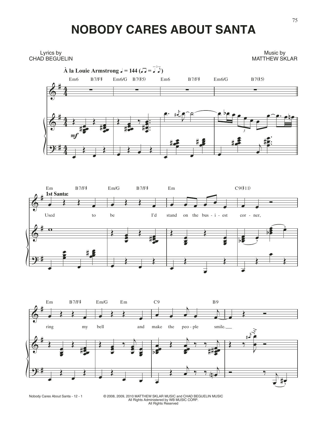Matthew Sklar & Chad Beguelin Nobody Cares About Santa (from Elf: The Musical) sheet music notes and chords arranged for Piano & Vocal
