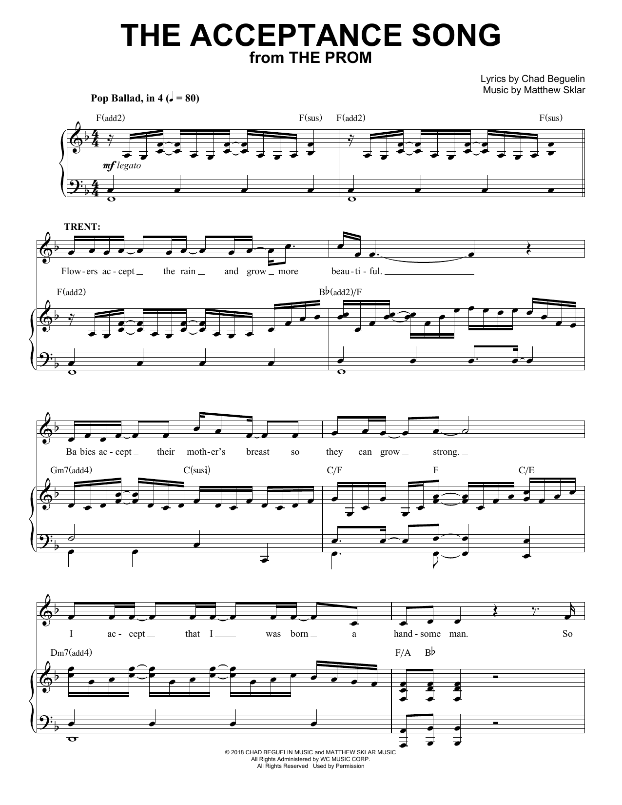 Matthew Sklar & Chad Beguelin The Acceptance Song (from The Prom: A New Musical) sheet music notes and chords arranged for Piano & Vocal