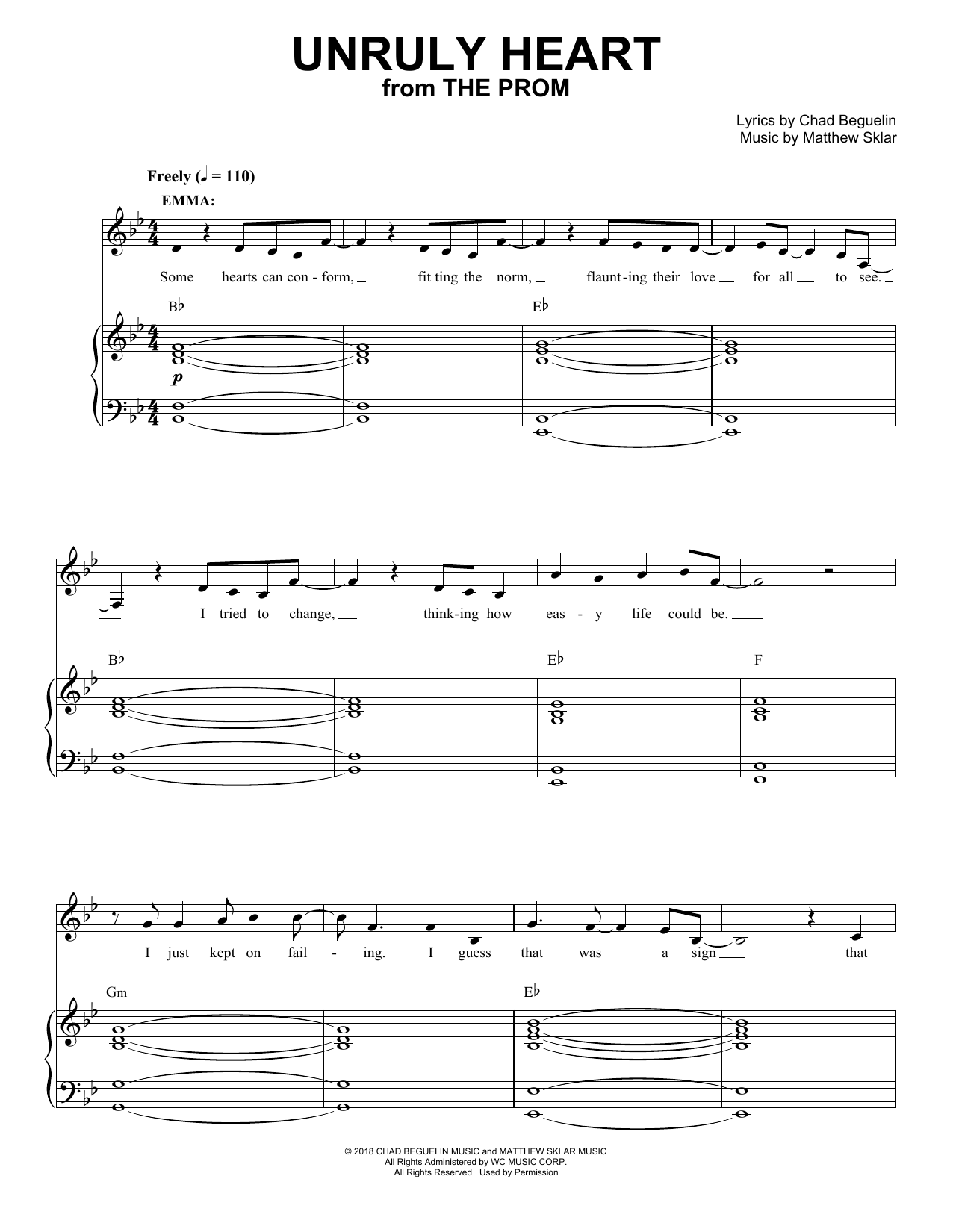 Matthew Sklar & Chad Beguelin Unruly Heart (from The Prom: A New Musical) sheet music notes and chords arranged for Piano & Vocal