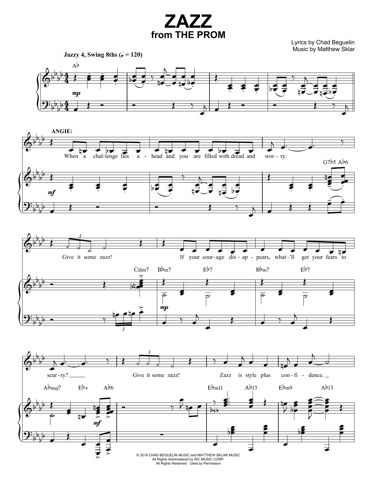 Matthew Sklar & Chad Beguelin Zazz (from The Prom: A New Musical) sheet music notes and chords arranged for Piano & Vocal