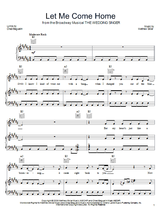 Matthew Sklar Let Me Come Home sheet music notes and chords arranged for Piano, Vocal & Guitar Chords (Right-Hand Melody)