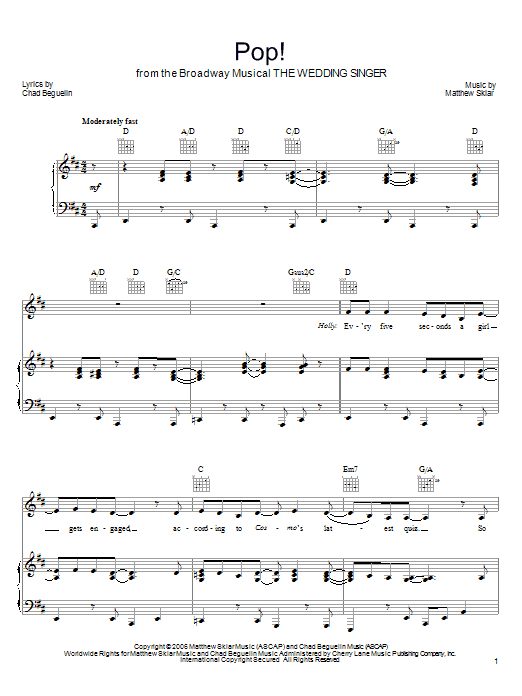 Matthew Sklar Pop! sheet music notes and chords arranged for Piano, Vocal & Guitar Chords (Right-Hand Melody)