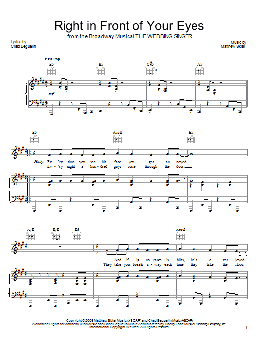 Matthew Sklar Right In Front Of Your Eyes sheet music notes and chords arranged for Piano, Vocal & Guitar Chords (Right-Hand Melody)