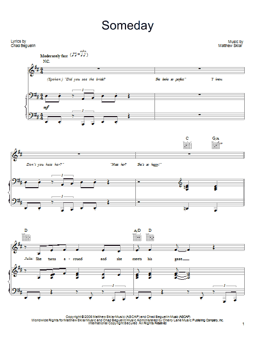 Matthew Sklar Someday sheet music notes and chords arranged for Piano, Vocal & Guitar Chords (Right-Hand Melody)