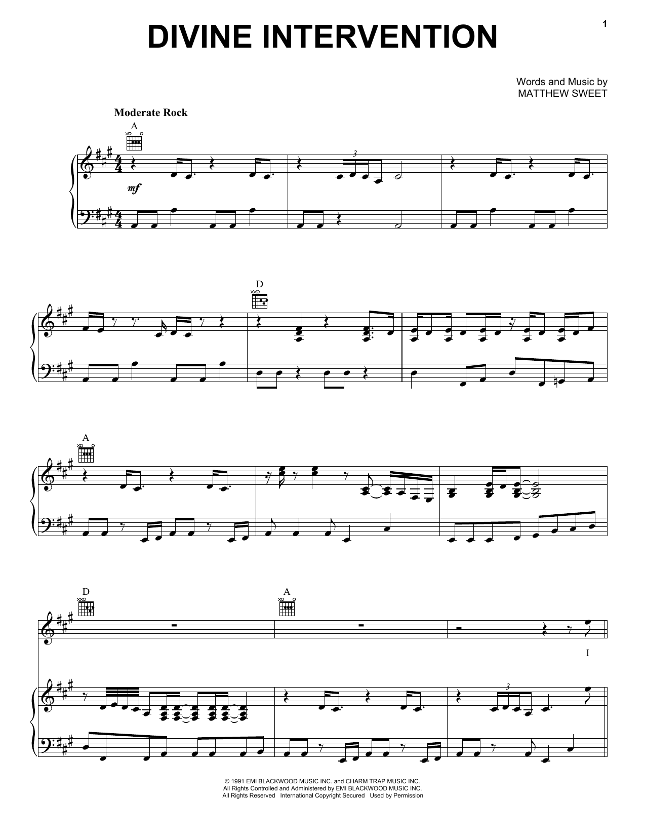 Matthew Sweet Divine Intervention sheet music notes and chords arranged for Piano, Vocal & Guitar Chords (Right-Hand Melody)