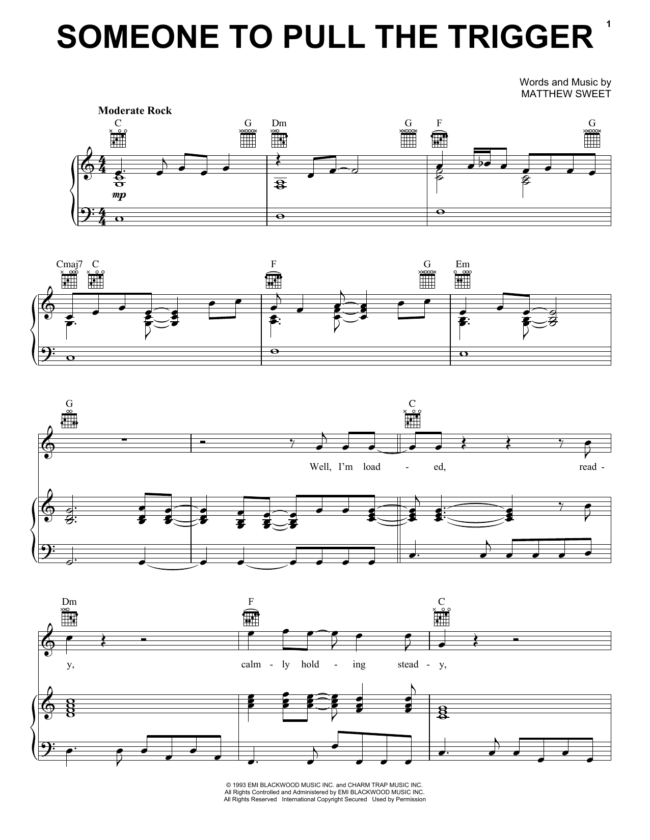 Matthew Sweet Someone To Pull The Trigger sheet music notes and chords arranged for Piano, Vocal & Guitar Chords (Right-Hand Melody)