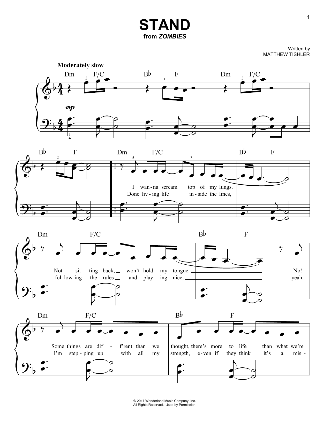 Matthew Tichler Stand (from Disney's Zombies) sheet music notes and chords arranged for Easy Piano
