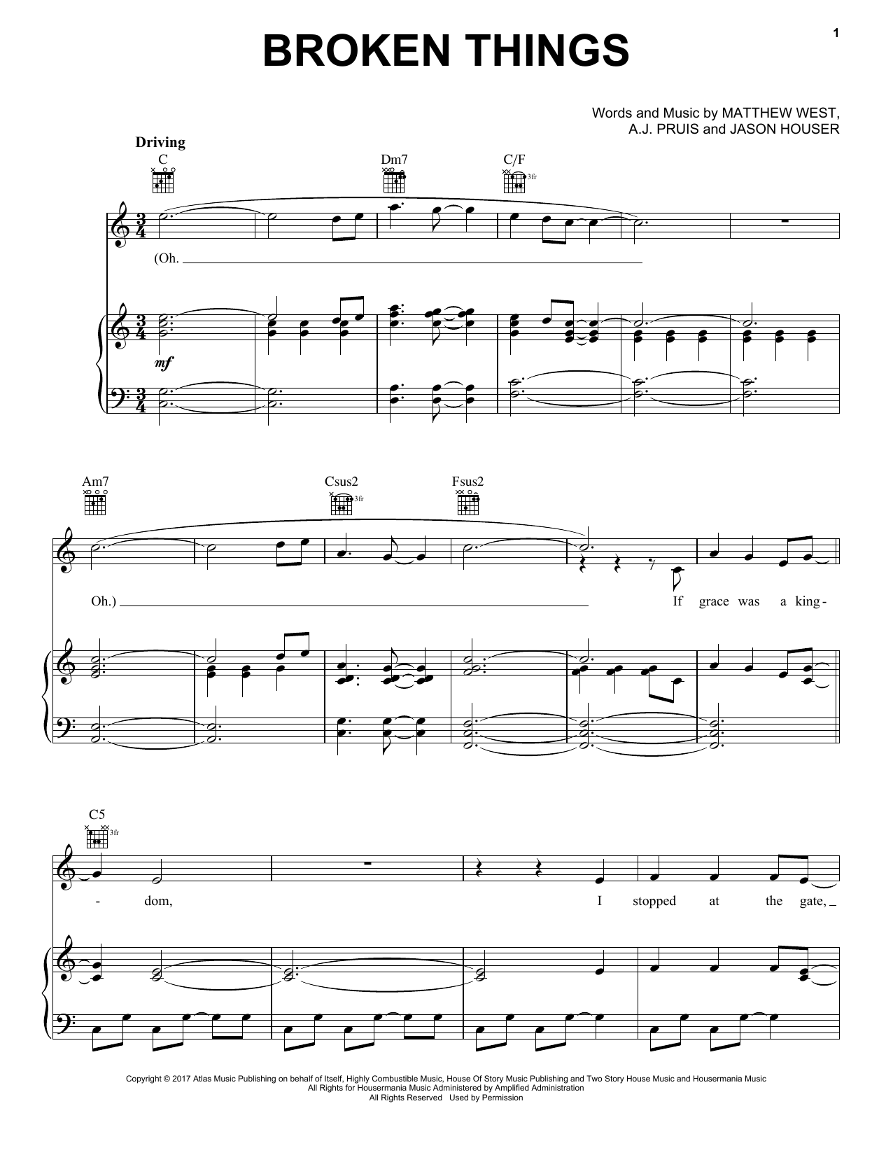 Matthew West Broken Things sheet music notes and chords arranged for Piano, Vocal & Guitar Chords (Right-Hand Melody)