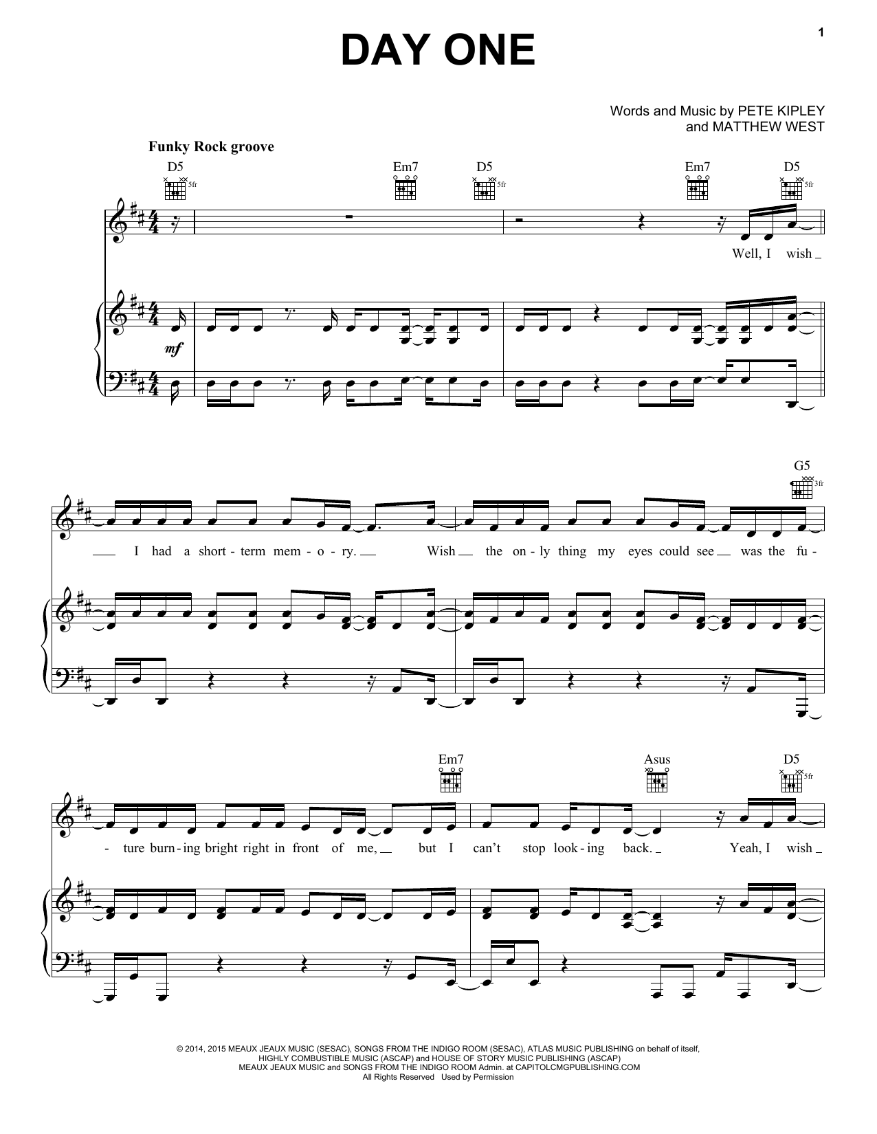 Matthew West Day One sheet music notes and chords arranged for Piano, Vocal & Guitar Chords (Right-Hand Melody)