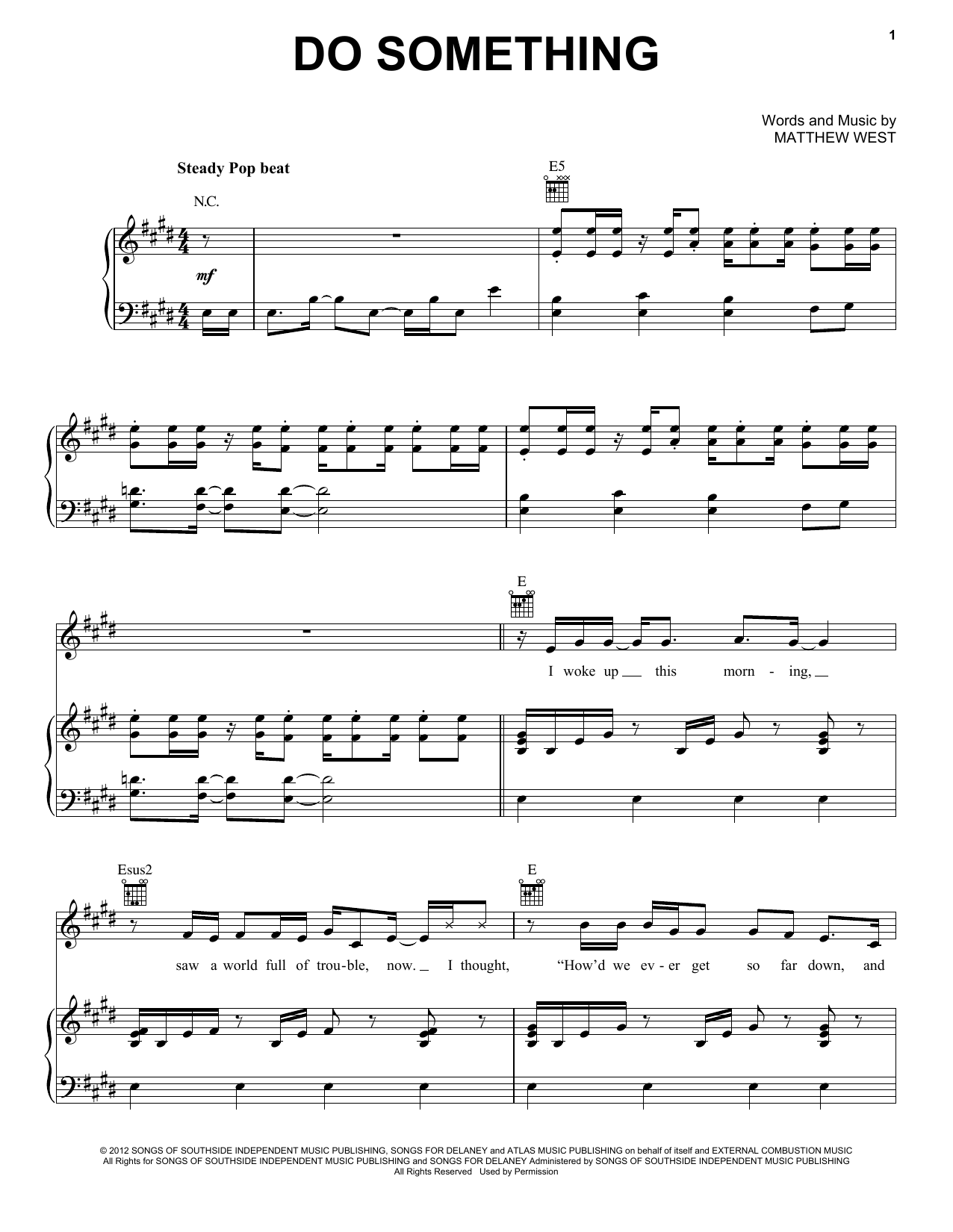 Matthew West Do Something sheet music notes and chords arranged for Piano, Vocal & Guitar Chords (Right-Hand Melody)