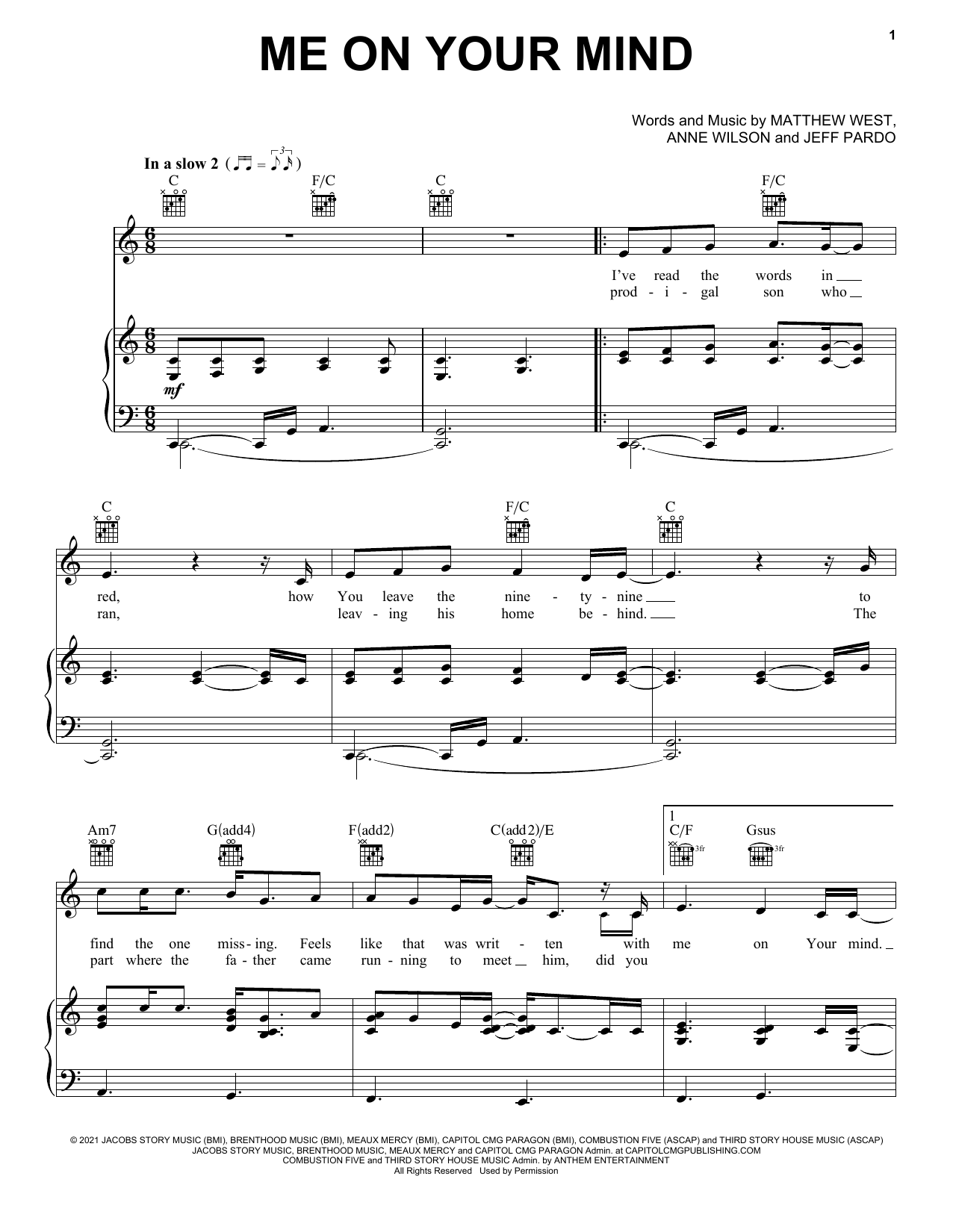 Matthew West Me On Your Mind sheet music notes and chords arranged for Piano, Vocal & Guitar Chords (Right-Hand Melody)