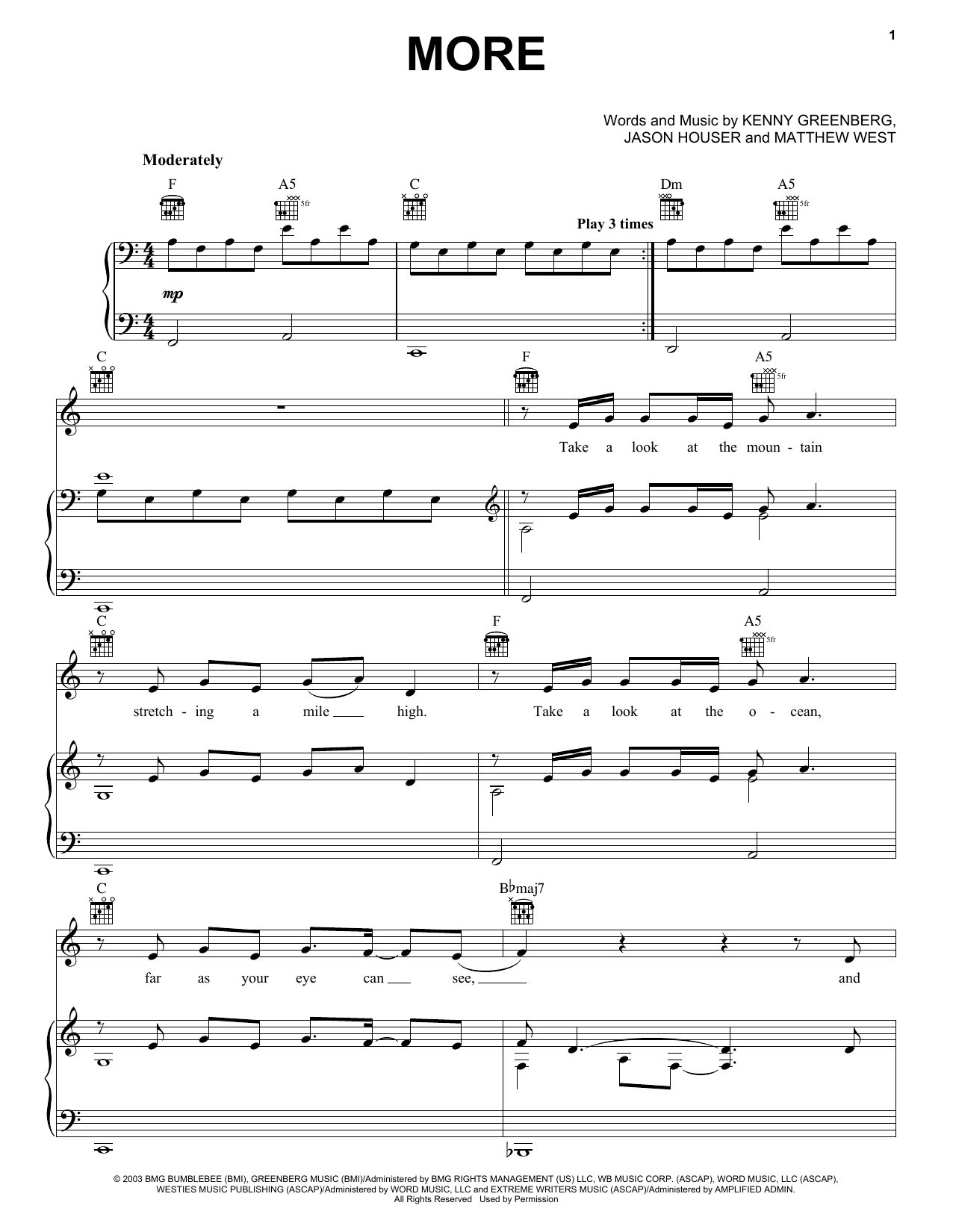 Matthew West More sheet music notes and chords arranged for Piano, Vocal & Guitar Chords (Right-Hand Melody)