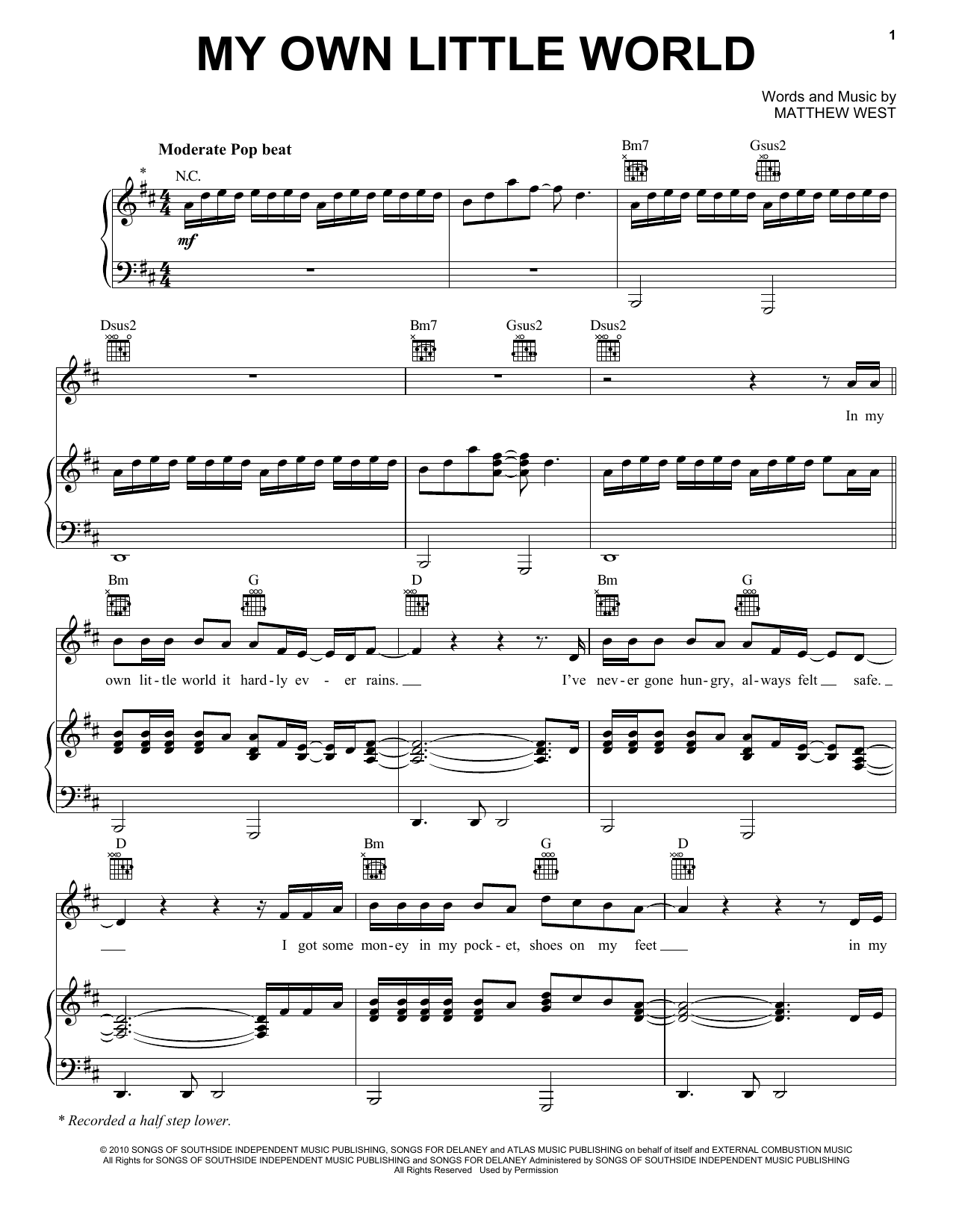 Matthew West My Own Little World sheet music notes and chords arranged for Piano, Vocal & Guitar Chords (Right-Hand Melody)
