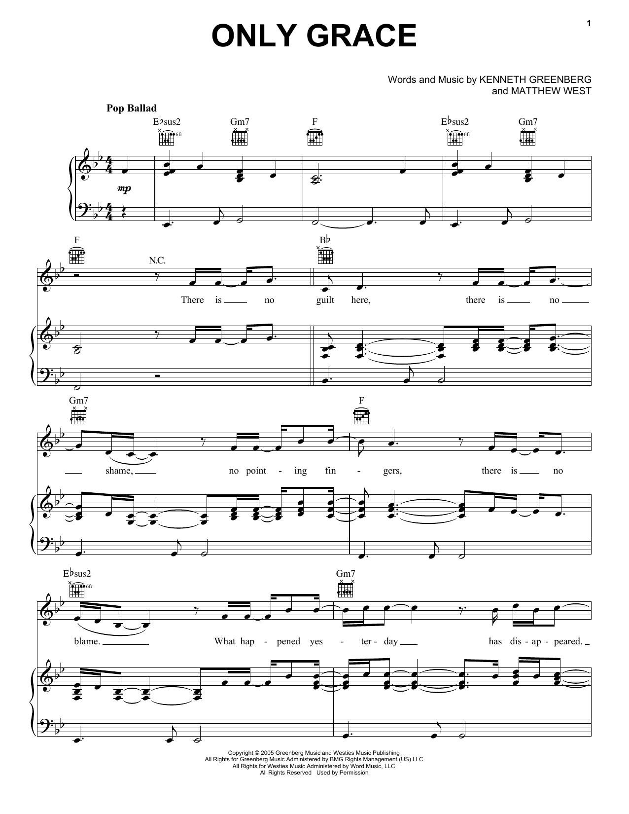 Matthew West Only Grace sheet music notes and chords arranged for Piano, Vocal & Guitar Chords (Right-Hand Melody)