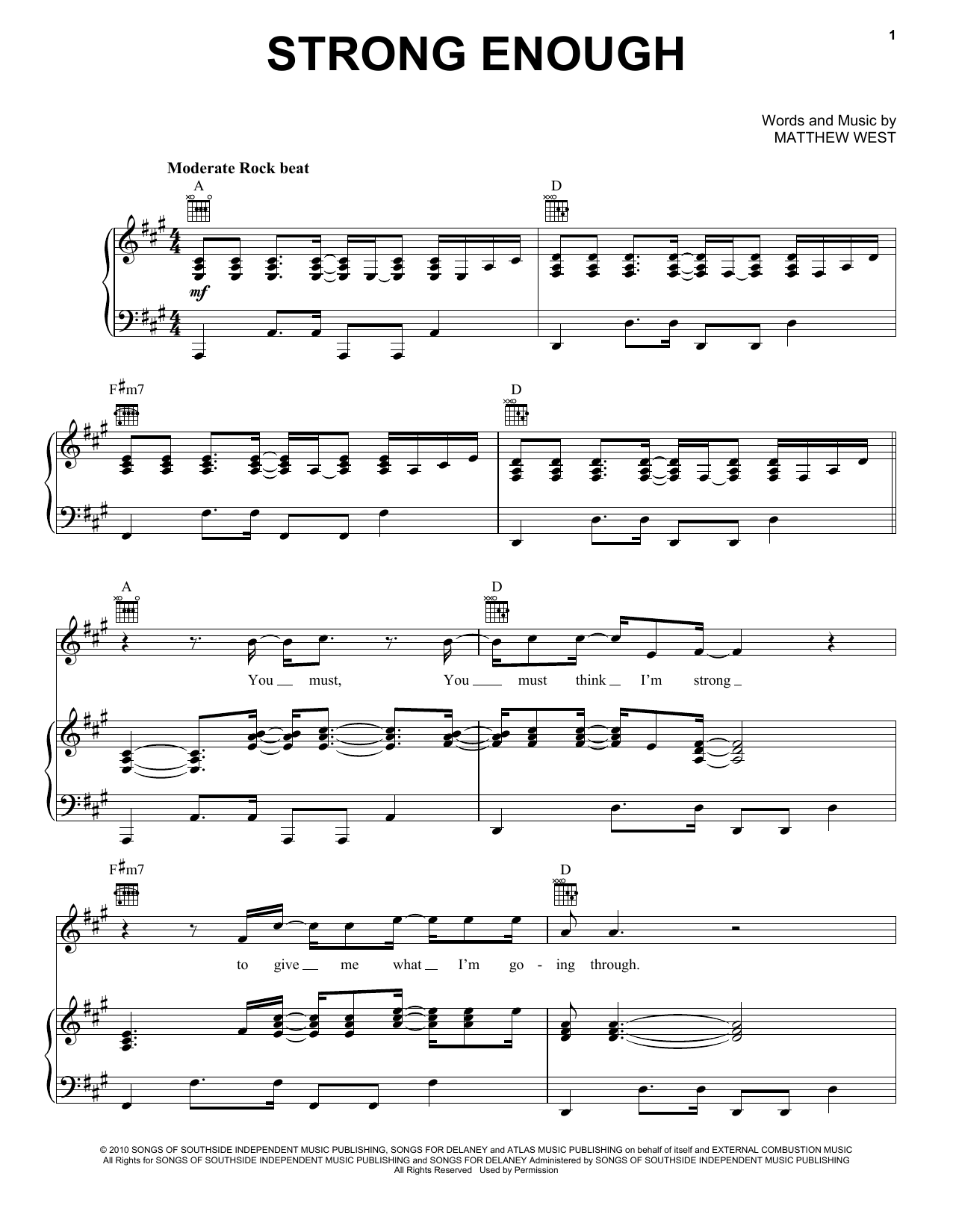 Matthew West Strong Enough sheet music notes and chords arranged for Piano, Vocal & Guitar Chords (Right-Hand Melody)