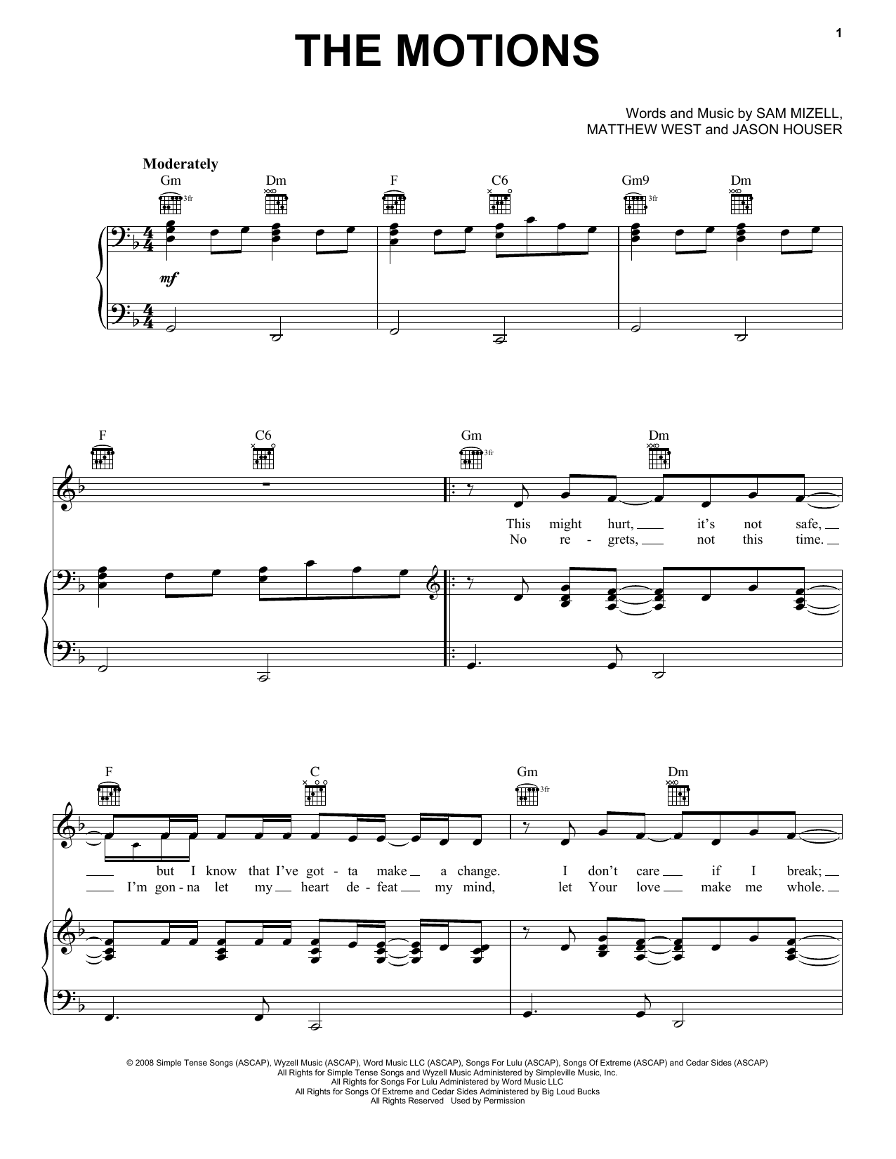 Matthew West The Motions sheet music notes and chords arranged for Piano, Vocal & Guitar Chords (Right-Hand Melody)