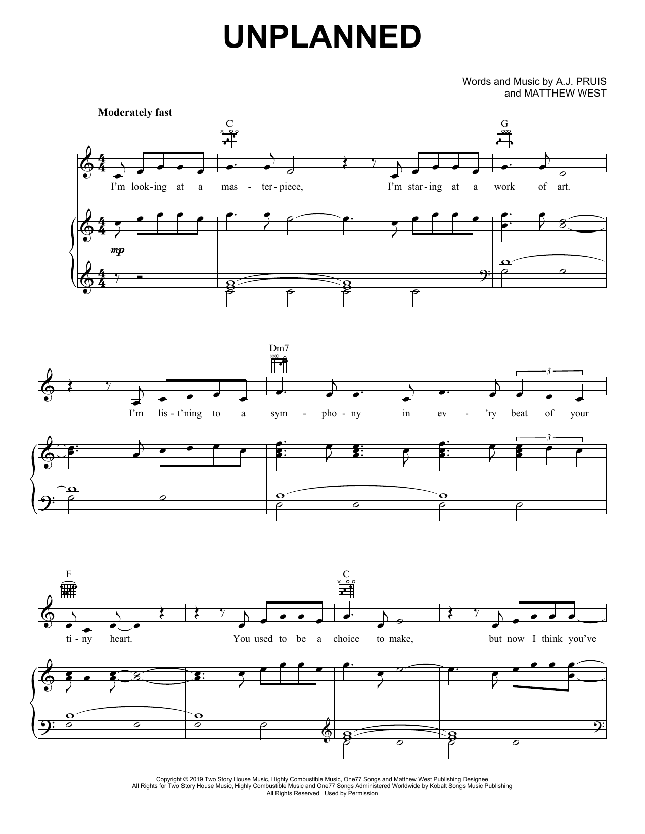 Matthew West Unplanned sheet music notes and chords arranged for Piano, Vocal & Guitar Chords (Right-Hand Melody)