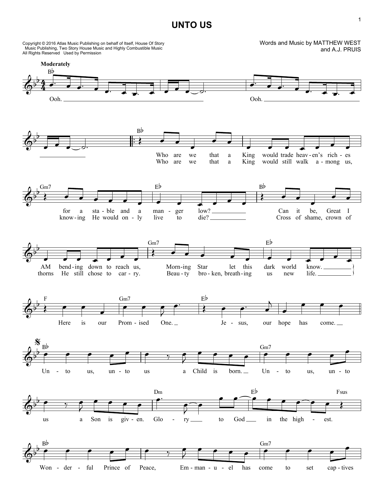Matthew West Unto Us sheet music notes and chords arranged for Lead Sheet / Fake Book