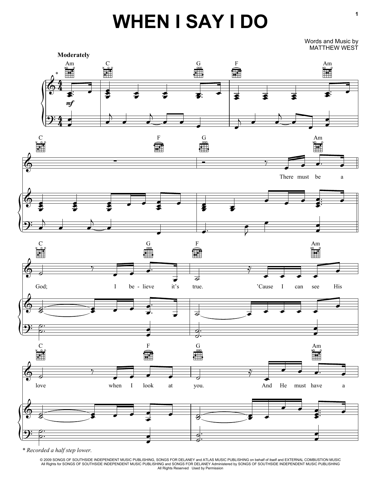 Matthew West When I Say I Do sheet music notes and chords arranged for Piano, Vocal & Guitar Chords (Right-Hand Melody)