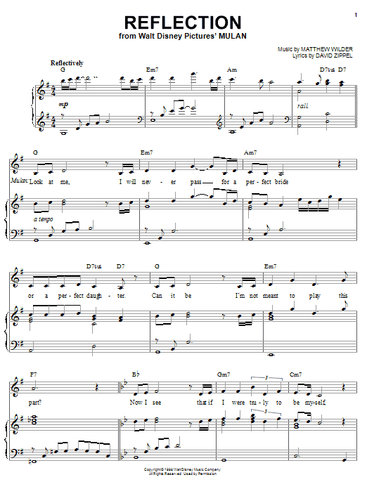Matthew Wilder & David Zippel Reflection (from Mulan) sheet music notes and chords arranged for Ocarina