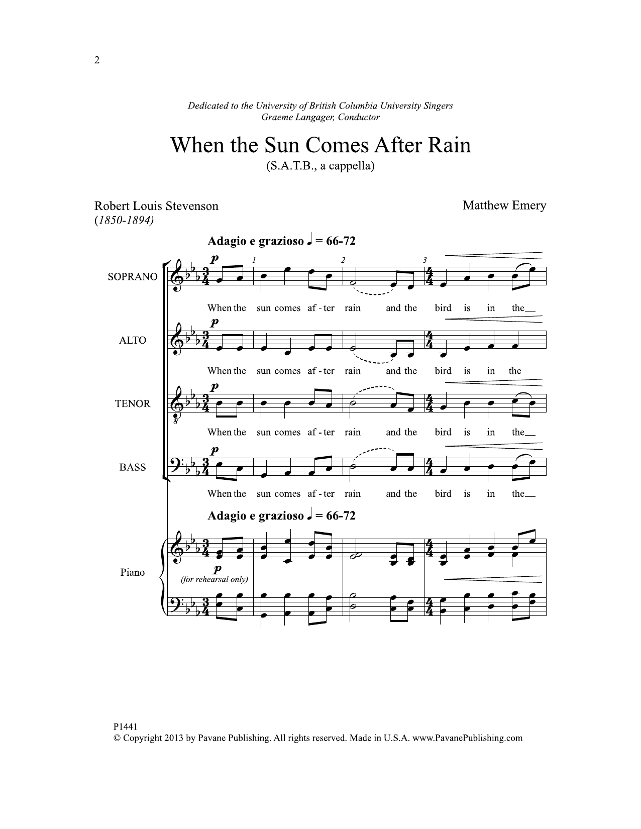 Matthew Emery When the Sun Comes After Rain sheet music notes and chords arranged for SATB Choir