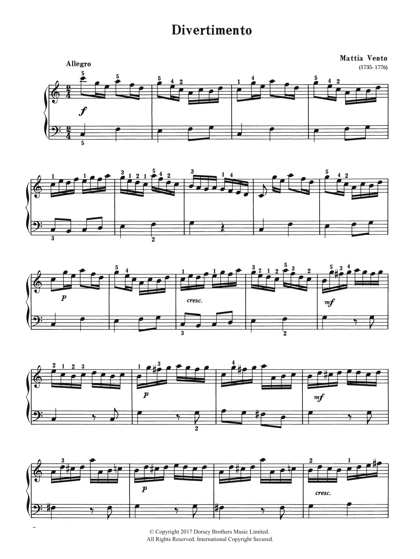 Mattia Vento Divertimento sheet music notes and chords arranged for Piano Solo
