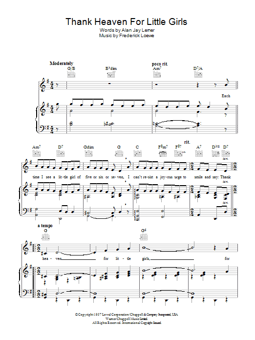 Maurice Chevalier Thank Heaven For Little Girls sheet music notes and chords arranged for Piano, Vocal & Guitar Chords