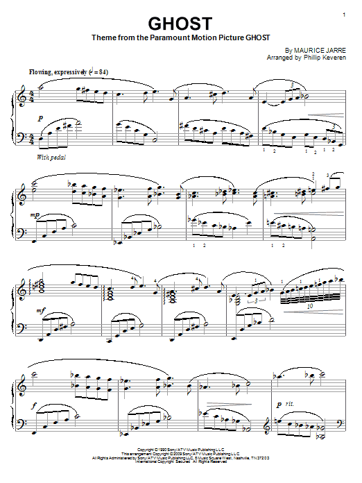 Maurice Jarre Ghost (arr. Phillip Keveren) sheet music notes and chords arranged for Piano Solo