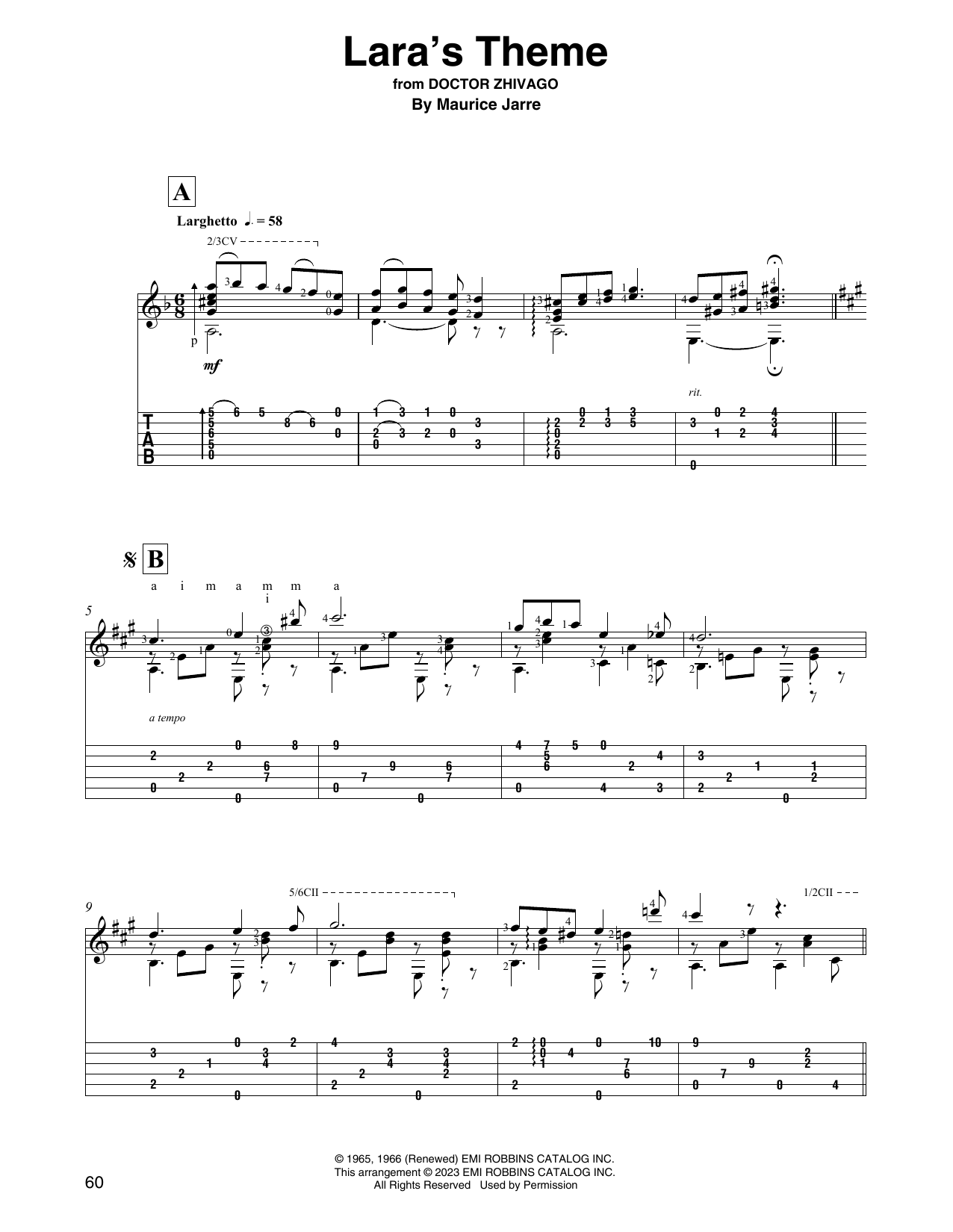 Maurice Jarre Lara's Theme (from Doctor Zhivago) sheet music notes and chords arranged for Solo Guitar