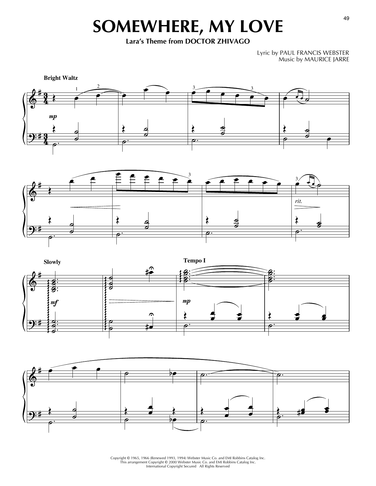 Maurice Jarre Somewhere, My Love (from Doctor Zhivago) (arr. Phillip Keveren) sheet music notes and chords arranged for Piano Solo
